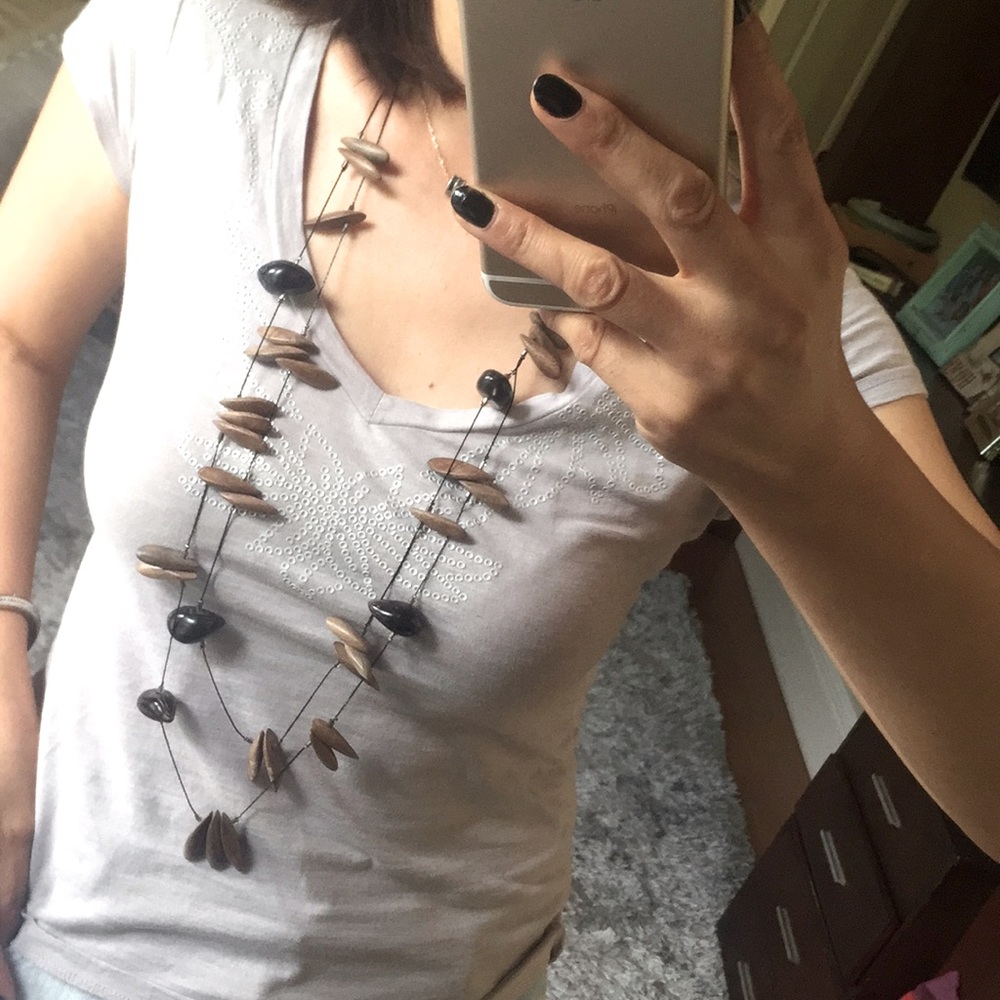 Long wood hand crafted necklace